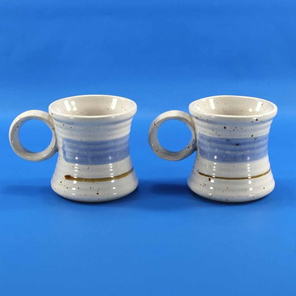 Clay in Mind Studio Pottery Mugs Set of 2 Big Loop Handles Vintage Hand Made